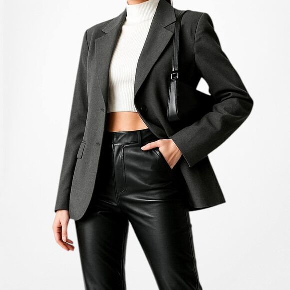 American Vintage Jackets & Blazers - Vintage Y2K Gray Padded Shoulder Button Front Blazer Suit Jacket Size 12/L